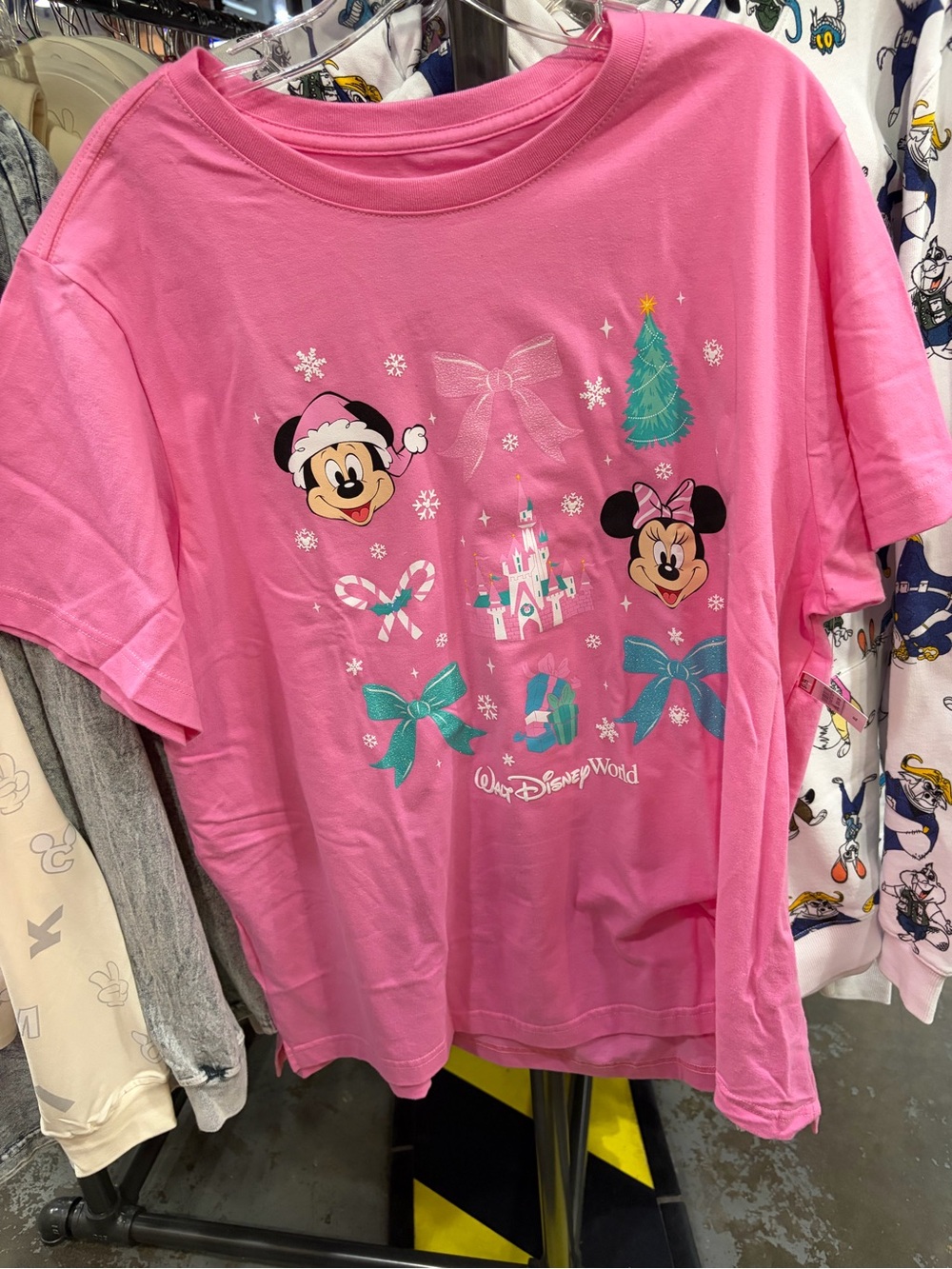 Disney Pink Holiday Mickey & Minnie Graphic Tee with Teal Accents